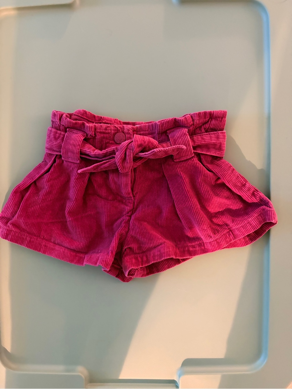 Du Pareil Au Meme Girls' Pink Corduroy Paperbag Waist Shorts, Tie Front- DPAM